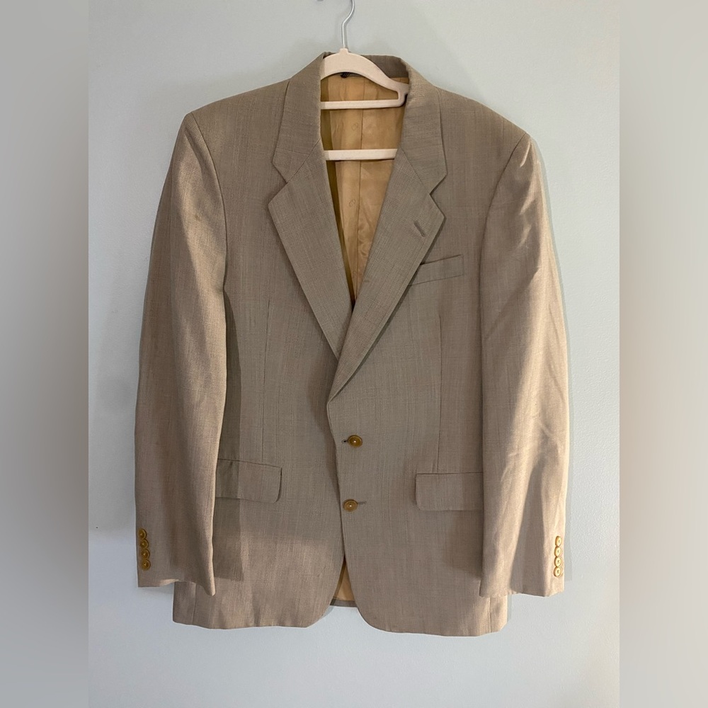 Vintage Classic Timeless 80s Christian Dior Monsieur Tan Blazer  2 Button Plaid